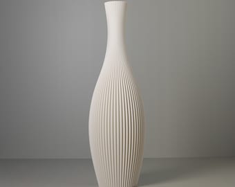 Bodenvase STELLA - Creme Weiß - Moderne gestreifte Standvase für Pampasgras - 3D Gedruckt aus recyceltem Bioplastik