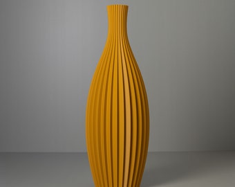 Floor Vase "ROSE" Ochre Yellow, 3D Printed Striped Decoration Vase for Dried Flowers Made from Recycled Bio-Plastic