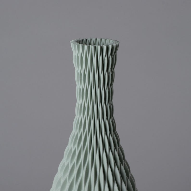 Floor Vase AQUA - Sage Green - Modern Design Vase with Wavy Surface - Lightweight 3D Printed Vase from Recycled Bioplastic - 50/60 cm Tall image 2