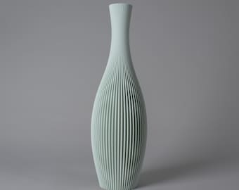 Floor Vase STELLA - Sage Green - Modern Striped Decoration Vase for Pampas Grass 3D Printed from Recycled Bioplastic