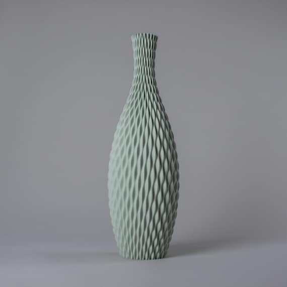 Floor Vase AQUA - Sage Green - Modern Design Vase with Wavy Surface - Lightweight 3D Printed Vase from Recycled Bioplastic - 50/60 cm Tall