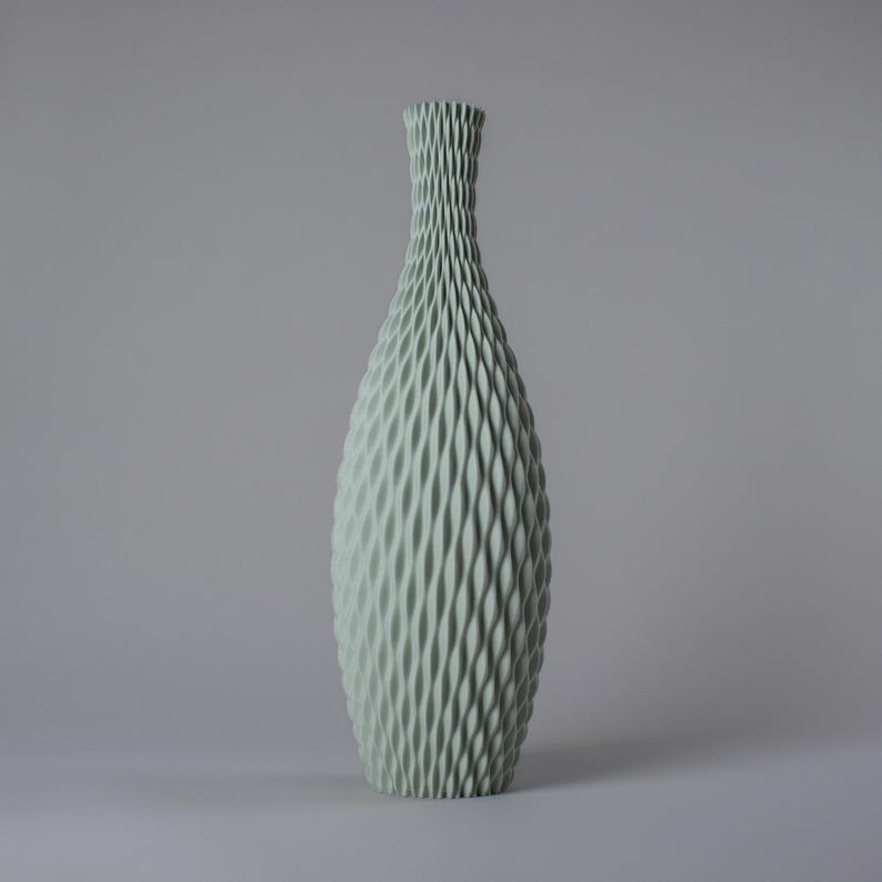 Floor Vase AQUA - Sage Green - Modern Design Vase with Wavy Surface - Lightweight 3D Printed Vase from Recycled Bioplastic - 50/60 cm Tall image 1