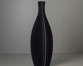 Floor Vase "ROSE" Matte Black, 3D Printed Striped Decoration Vase for Dried Flowers Made from Recycled Bio-Plastic