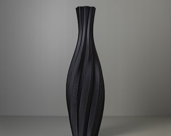 Tall Floor Vase TWIST Matte Black, Unique 3D Printed Vase for Dried Flowers, Original Home Gift Made from Recycled Bio-Plastic