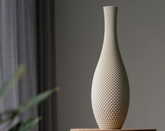 Geometrische Bodenvase EMERALD - Creme Weiß - Leichte 3D Gedruckte Vase mit Modernem Design und Rauten Muster - Recyceltes Bioplastik