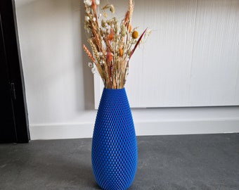Tall Vase "FLUX" for Dried Flowers, Cobalt Blue 3D Printed Modern Room Decor Made from Recycled Bio-Plastic