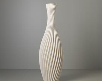 Floor Vase "FLORA" Ivory White, 3D Printed Spiral Vase for Dried Flowers Made from Recycled Bio-Plastic