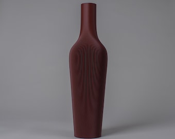 Burgunderrote Vase GROOVE - 3D Gedruckte Bodenvase mit gerippter Textur - Für Pampasgras - Hergestellt aus 100% recyceltem Biokunststoff