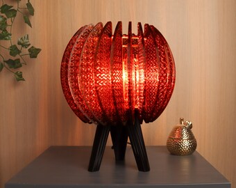 Tafellamp "SONA" Amber 3D Geprint Mesh Design Lamp, Gerecycled PETG Plastic, E27 LED, 22 x 27,5 cm Handgemaakt