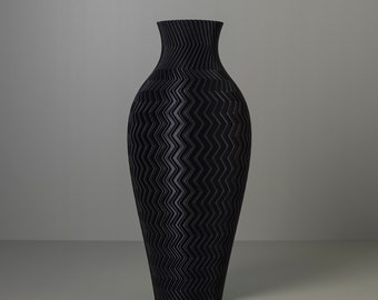 Decorative Vase ZIGZAG, Matte Black 3D Printed Decor for Dried Flowers Made from Recycled Bio-Plastic