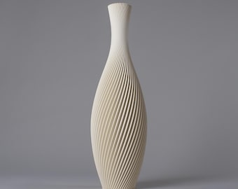 Bodenvase FLORA - Creme Weiß - 3D Gedruckte Spiralvase mit gestreiftem Design für Pampasgras - aus recyceltem Biokunststoff - 50/60 cm