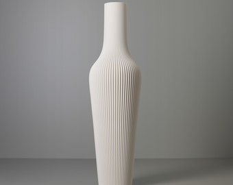 Tall Decorative Vase "GROOVE" Ivory White for Dried Flowers, 3D Printed Living Room Decor Made from Recycled Bio-Plastic