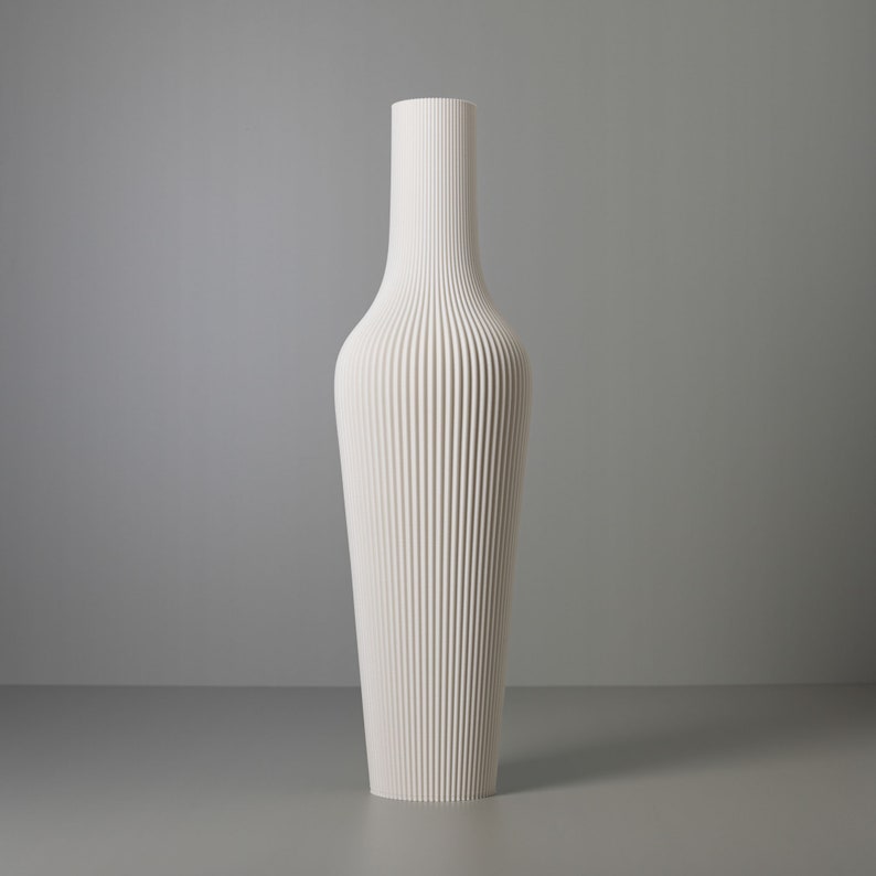 Tall Decorative Vase GROOVE Ivory White for Dried Flowers, 3D Printed Living Room Decor Made from Recycled Bio-Plastic White
