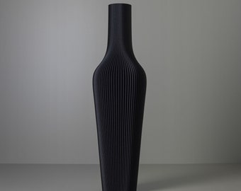 Tall Decorative Vase "GROOVE" Matte Black for Dried Flowers, 3D Printed Living Room Decor Made from Recycled Bio-Plastic