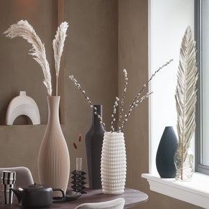 Floor Vase STELLA Beige, 3D Printed Striped Decoration Vase for Dried Flowers Made from Recycled Bio-Plastic immagine 4