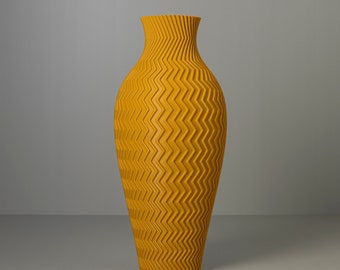 Decorative Vase ZIGZAG, Ochre Yellow 3D Printed Decor for Dried Flowers Made from Recycled Bio-Plastic