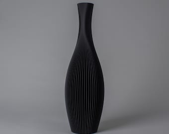 Floor Vase STELLA - Matte Black - Modern Striped Decoration Vase for Pampas Grass 3D Printed from Recycled Bioplastic