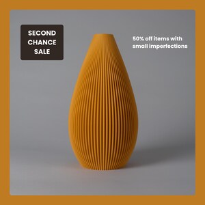 Second Chance Sale - 50% off - 30 cm Tall Minimalist Teardrop Vase with Striped Texture - 3D Printed Vase - Ochre