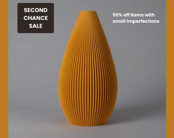 Second Chance Sale - 50% off - 30 cm Tall Minimalist Teardrop Vase with Striped Texture - 3D Printed Vase - Ochre
