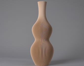 Beige Vase NAMI - 3D Gedruckte Vase mit organischem Design und gerippter Textur - Für Pampasgras - Hergestellt aus 100% recyceltem Biokunststoff