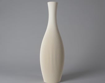 Floor Vase STELLA - Cream White - Modern Striped Decoration Vase for Pampas Grass 3D Printed from Recycled Bioplastic