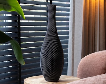 Geometrische Vase EMERALD - Matt Schwarz - Leichte 3D Gedruckte Vase mit modernem Design und Diamanten-Muster - Recyceltes Bioplastik