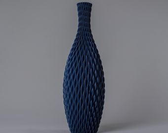 Vaso da terra AQUA - Blu navy opaco - Vaso dal design moderno con superficie ondulata - Vaso leggero stampato in 3D in bioplastica riciclata - Altezza 50/60 cm