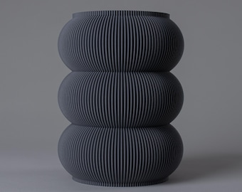 Anthrazitfarbene Blumenvase EMMA - Gerippte Struktur - Verspieltes Design - Wasserdichter Glaseinsatz - 3D-Druck aus 100% recyceltem Bioplastik