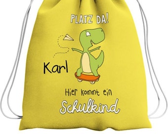 Schulkind Turnbeutel zur Einschulung | kleiner personalisierter Stoffbeutel für 1. Klasse mit Namensdruck | Geschenk zur Schuleinführung