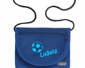 Wallet with name & transparent insert | incl. NAME PRINT | Football motif | Wallet neck pouch with viewing window for children to hang around the neck