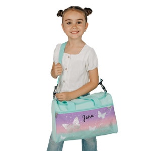 Sports bag girls Personalized with name Butterfly in pastel Small travel bag children's bag image 1