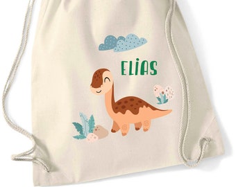 Gym bag boys dinosaur personalized with name - children's fabric bag backpack to close - shoe bag 12L - sports bag daycare kindergarten