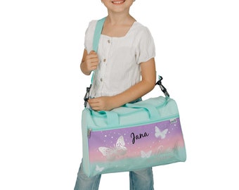Bolsa de deporte niñas - Personalizada con nombre - Mariposa en colores pastel - Bolsa de viaje pequeña bolsa para niños