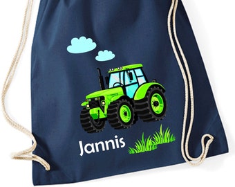 Tractor gym bag for children personalized with name - fabric bag backpack for boys printed - daycare kindergarten cotton bag change of clothes