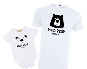 Set Baby Strampler + T-Shirt | Baby Bear & Papa Bear | bedruckt mit Namen vom Papa und Kind | lustiges Geschenk zum Vatertag