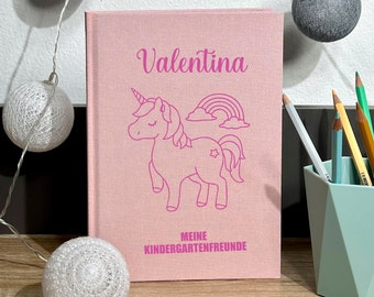 Libro degli Amici Asilo - Personalizzato con Nome - Libro dell'Amicizia Unicorno - Album di Poesie Kita Girls