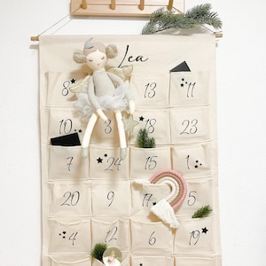 Personalized Advent calendar for children, large | 24 pockets to fill with names | Fabric Christmas calendar including wood and jute