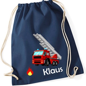 Feuerwehr Turnbeutel Kinder mit Name personalisiert - Stoffbeutel Rucksack Jungen bedruckt - Kita Kindergarten Baumwollbeutel Wechselwäsche