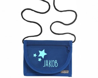 Wallet with name & transparent insert | incl. NAME PRINT | Motif stars | Wallet neck pouch with viewing window for children to hang around the neck