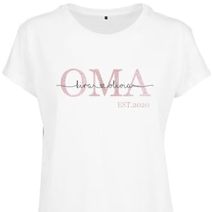 T-shirt OMA Est personalized with name | Grandma shirt with date | multicolored print with glossy or matte gold rose silver