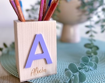 Stiftehalter Kinder Holz | Personalisierte Stiftebox 3D Effekt | Stiftebecher Stifteköcher als Geschenk Einschulung Mädchen Jungen Schulkind