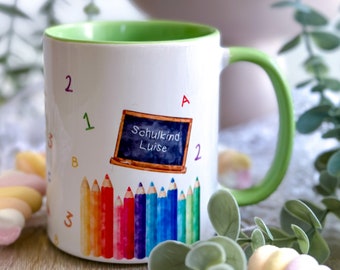 Personalisierte Tasse zum Schulanfang Schulkinder | mit Name | Buntstifte