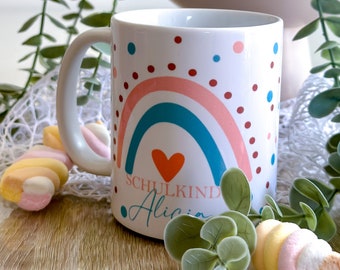 Personalisierte Tasse zum Schulanfang Schulkinder | mit Name | Regenbogen