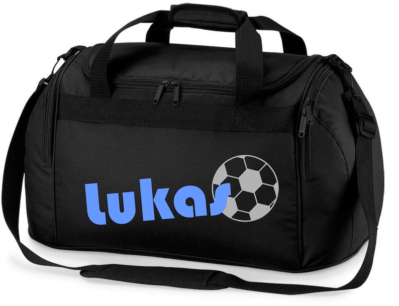 Sports Bag with Name Football Printed Kids Travel Bag Girl Boy Blue Black Pink schwarz