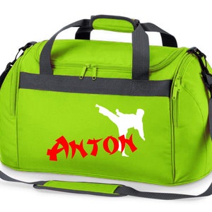 Sports bag with name Karate motif in white & red for boys and girls Crossbody travel bag taekwondo judo martial arts apfelgrün