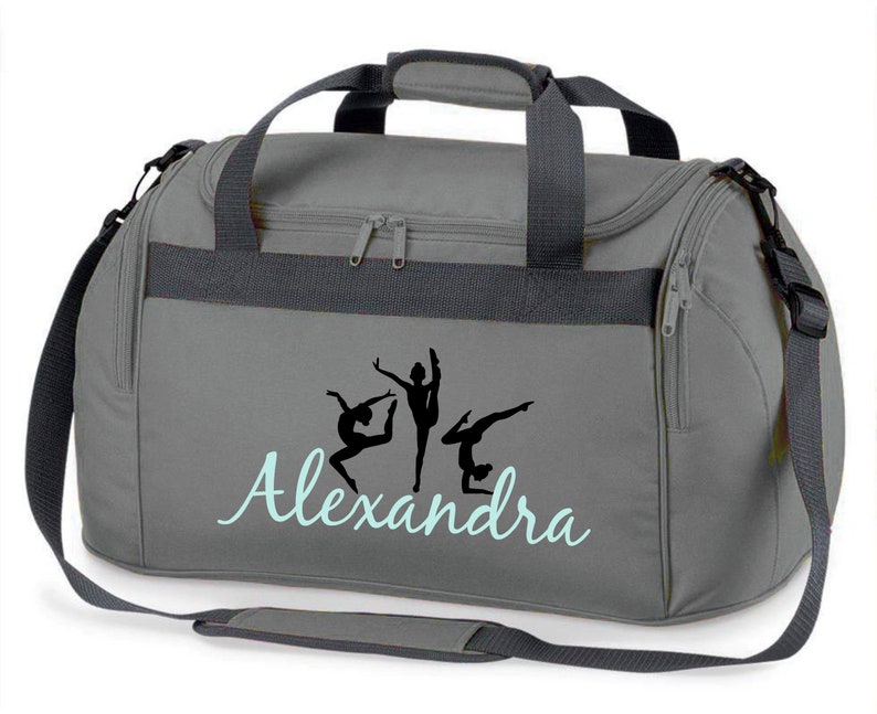 Sporttasche mit Namen für Mädchen Motiv Turnen & Gymnastik als Turnerin inkl. Namensdruck personalisiert Reisetasche in lila, pink oder Grau