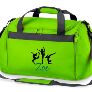 Sporttasche mit Namen für Mädchen Motiv Turnen & Gymnastik als Turnerin inkl. Namensdruck personalisiert Reisetasche in lila, pink oder apfelgrün