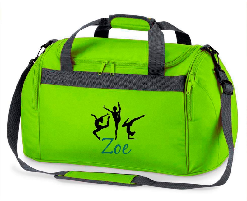 Sporttasche mit Namen für Mädchen Motiv Turnen & Gymnastik als Turnerin inkl. Namensdruck personalisiert Reisetasche in lila, pink oder apfelgrün