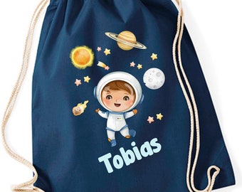 Sac de sport espace garçons personnalisé avec nom - sac en tissu pour enfants Astronaut All - sac à chaussures 12L - vêtements de rechange garderie maternelle