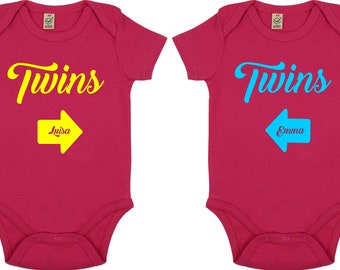 SET Body Baby mit Namen | Zwillinge Twins Pfeil
